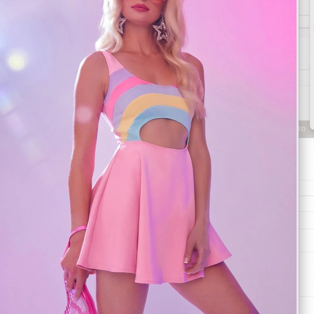Sugar Thrillz Rainbow Cut Out Skater Dress Barbiecore